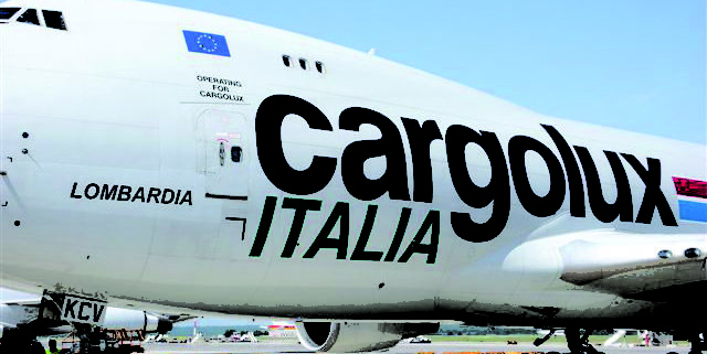Close up of side view of cargolux Itialia B747F