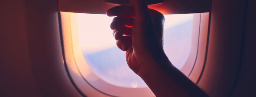 Why do the passenger window blinds need to be open for take-off and landing on a passenger jet