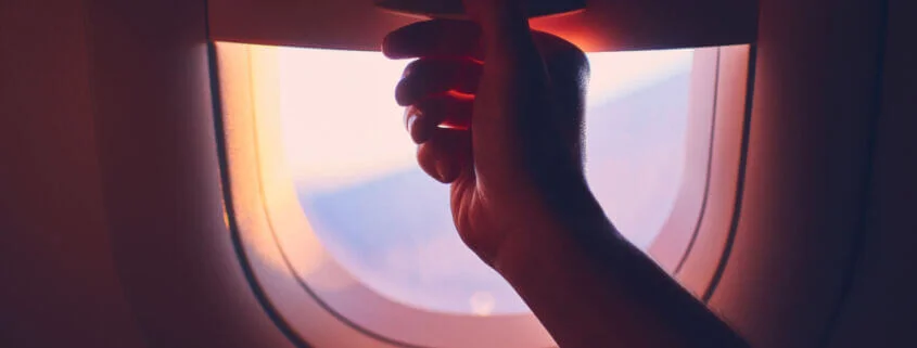 Why do the passenger window blinds need to be open for take-off and landing on a passenger jet