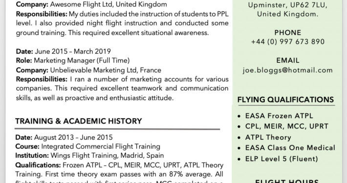 Example Pilot CV Templates