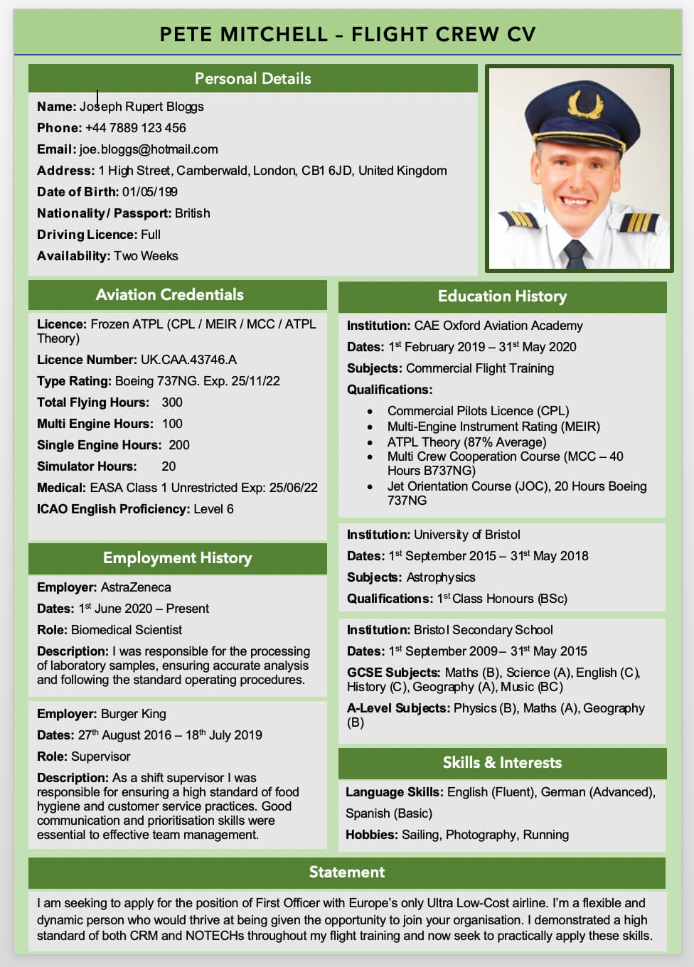Free Pilot CV Example Templates FlightDeckFriend Free Pilot CV Example Templates FlightDeckFriend