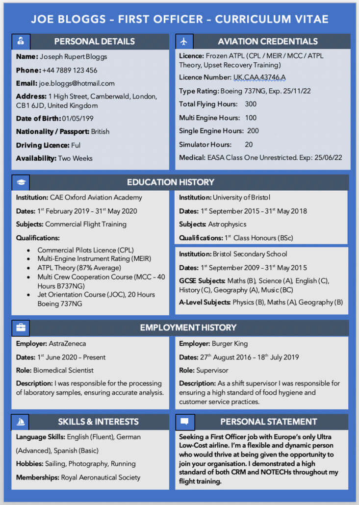 Pilot CV Templdate Example 1