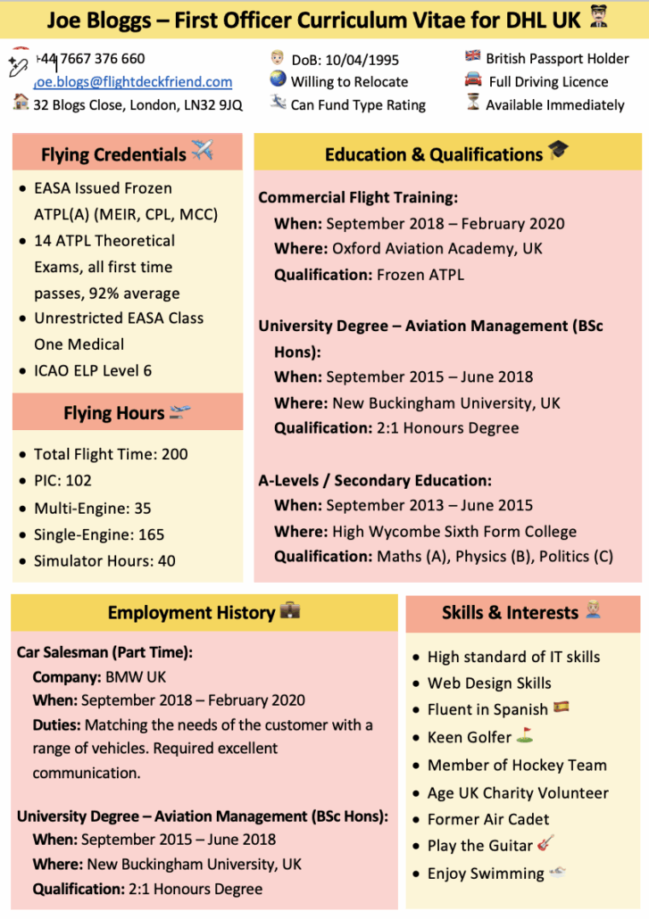 DHL Example CV Template