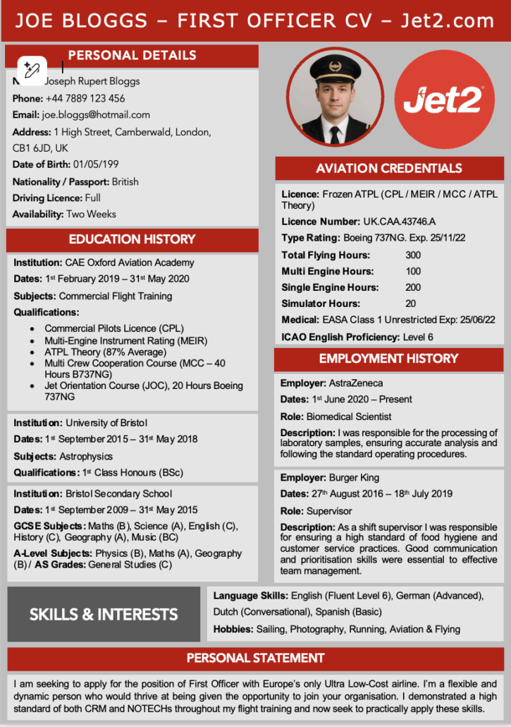 Jet2 Pilot CV Template