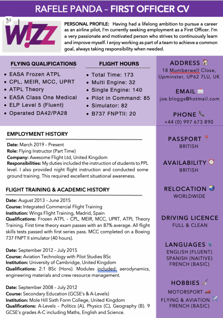 Wizz Air CV Template